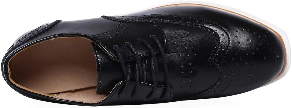 Women's High Platform Creepers Lace-up Brogue Tassel Wedge Heel Square Toe Trainers Shoes