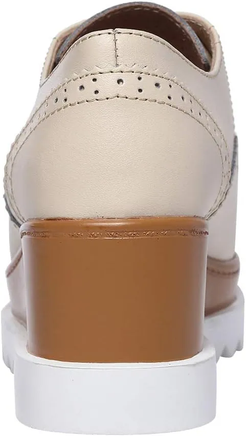 Women's High Platform Creepers Lace-up Brogue Tassel Wedge Heel Square Toe Trainers Shoes