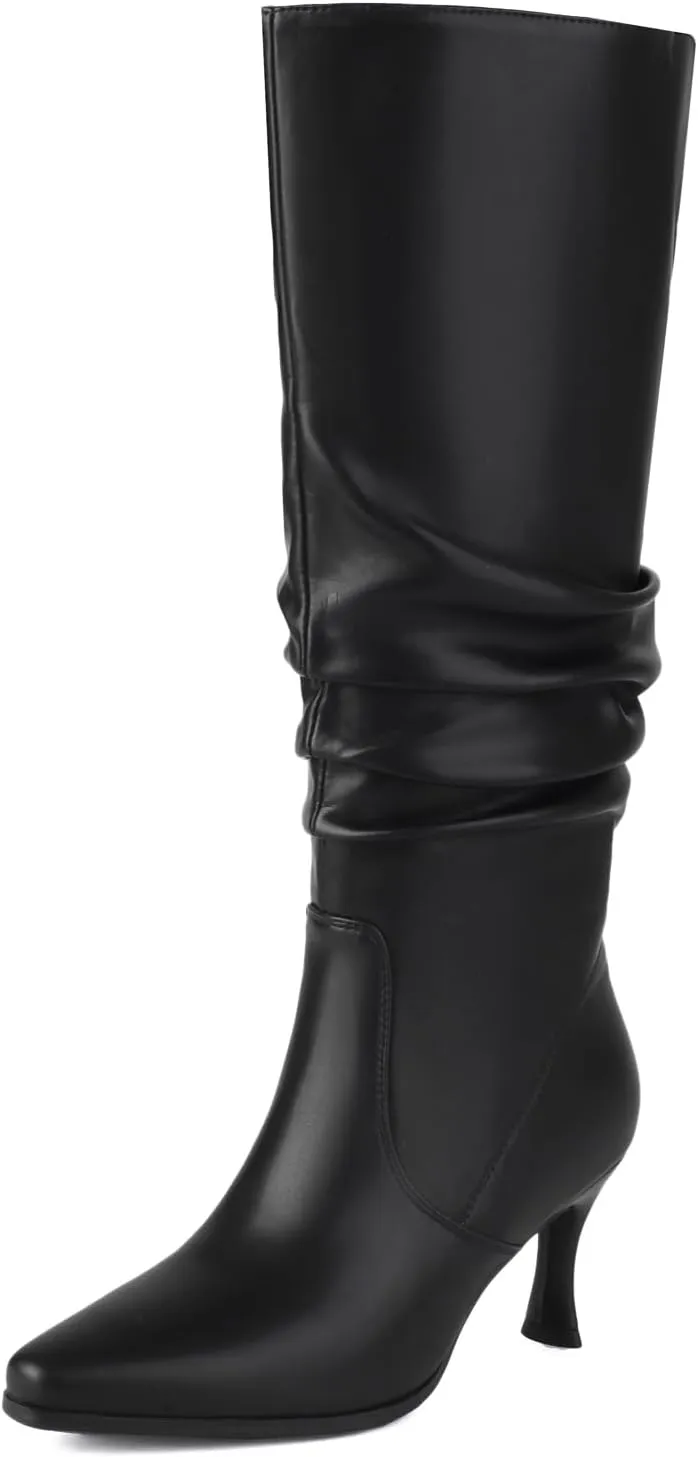 Women's Knee High Boots Kitten Heel Pull on Slouch Tall Boots