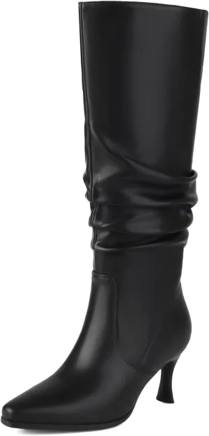 Women's Knee High Boots Kitten Heel Pull on Slouch Tall Boots