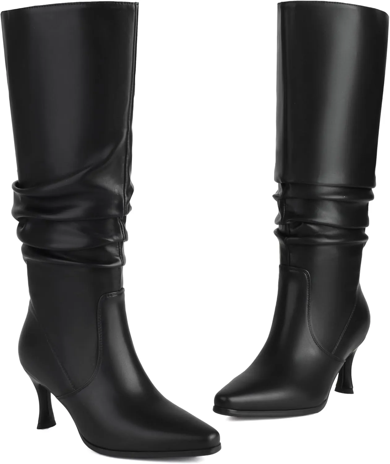 Women's Knee High Boots Kitten Heel Pull on Slouch Tall Boots