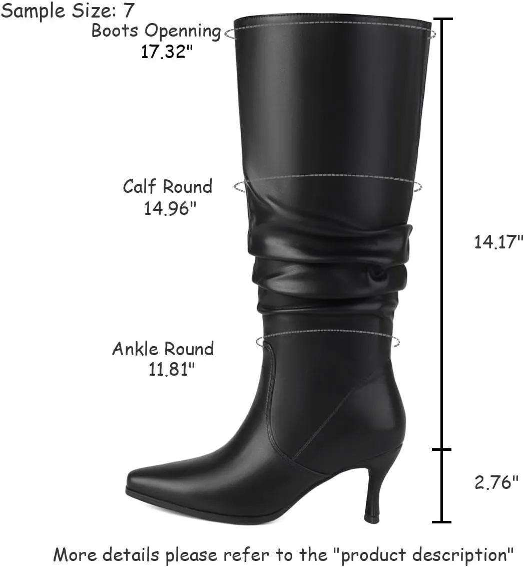 Women's Knee High Boots Kitten Heel Pull on Slouch Tall Boots
