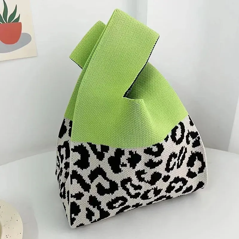 Womens Knot Wrist Bag Handmade Knitted Bag Portable Mini Striped Tote Bucket Phone Bags Large Capacity Autumn Winter Handbags
