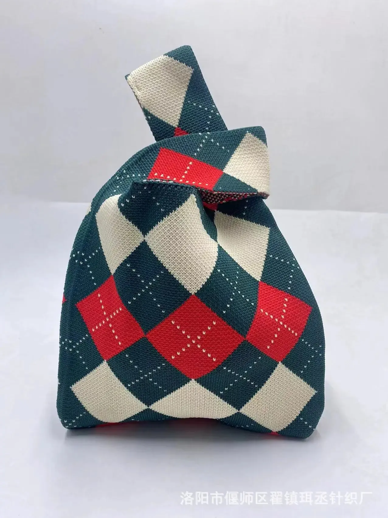Womens Knot Wrist Bag Handmade Knitted Bag Portable Mini Striped Tote Bucket Phone Bags Large Capacity Autumn Winter Handbags