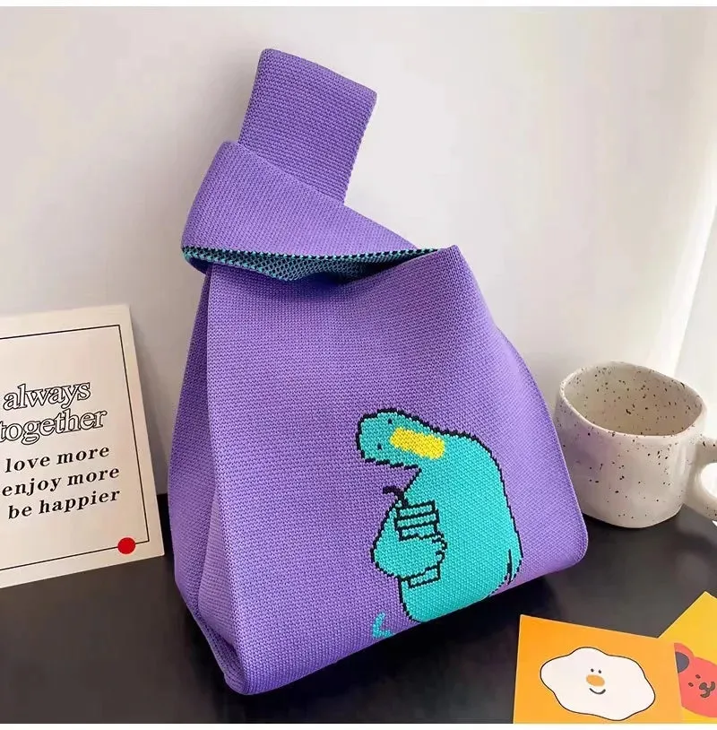 Womens Knot Wrist Bag Handmade Knitted Bag Portable Mini Striped Tote Bucket Phone Bags Large Capacity Autumn Winter Handbags