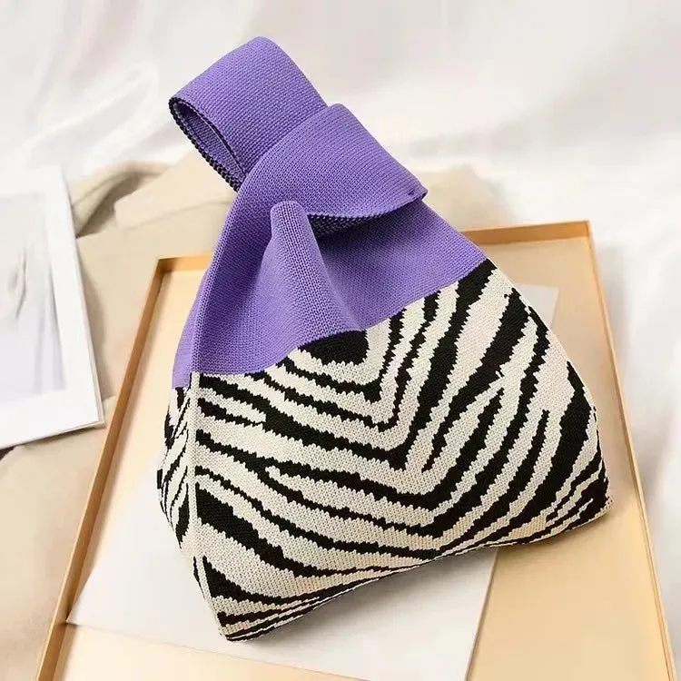 Womens Knot Wrist Bag Handmade Knitted Bag Portable Mini Striped Tote Bucket Phone Bags Large Capacity Autumn Winter Handbags