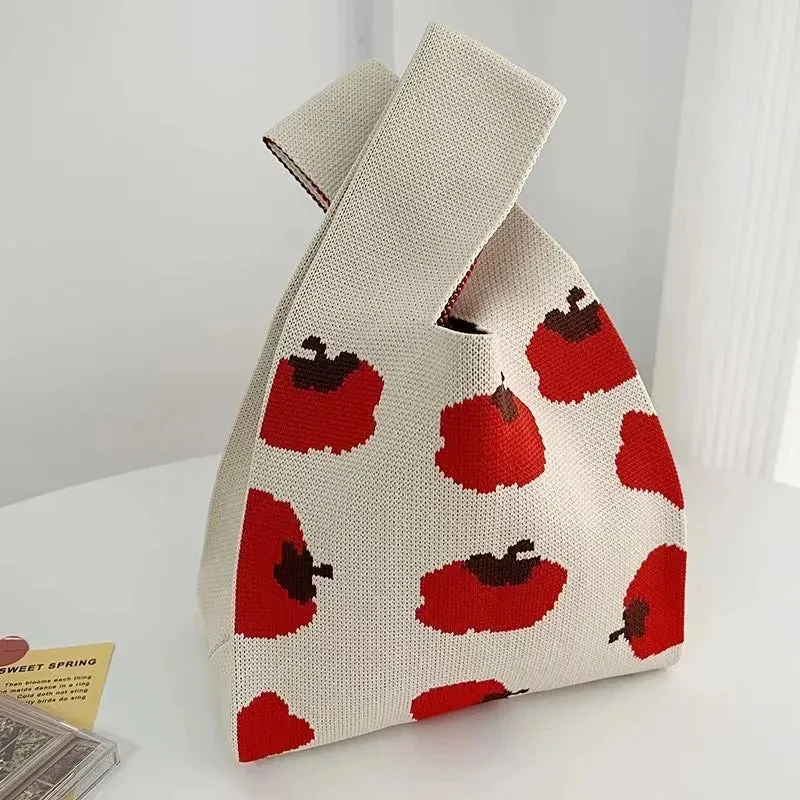 Womens Knot Wrist Bag Handmade Knitted Bag Portable Mini Striped Tote Bucket Phone Bags Large Capacity Autumn Winter Handbags