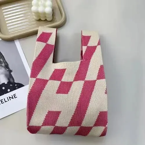 Womens Knot Wrist Bag Handmade Knitted Bag Portable Mini Striped Tote Bucket Phone Bags Large Capacity Autumn Winter Handbags