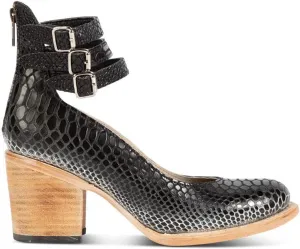 Women’s Leather Ankle Strap High Heel Pumps Vintage Style Block Heel Mary Jane Shoes with Adjustable Buckles Round Toe Back Zipper Pumps for Women