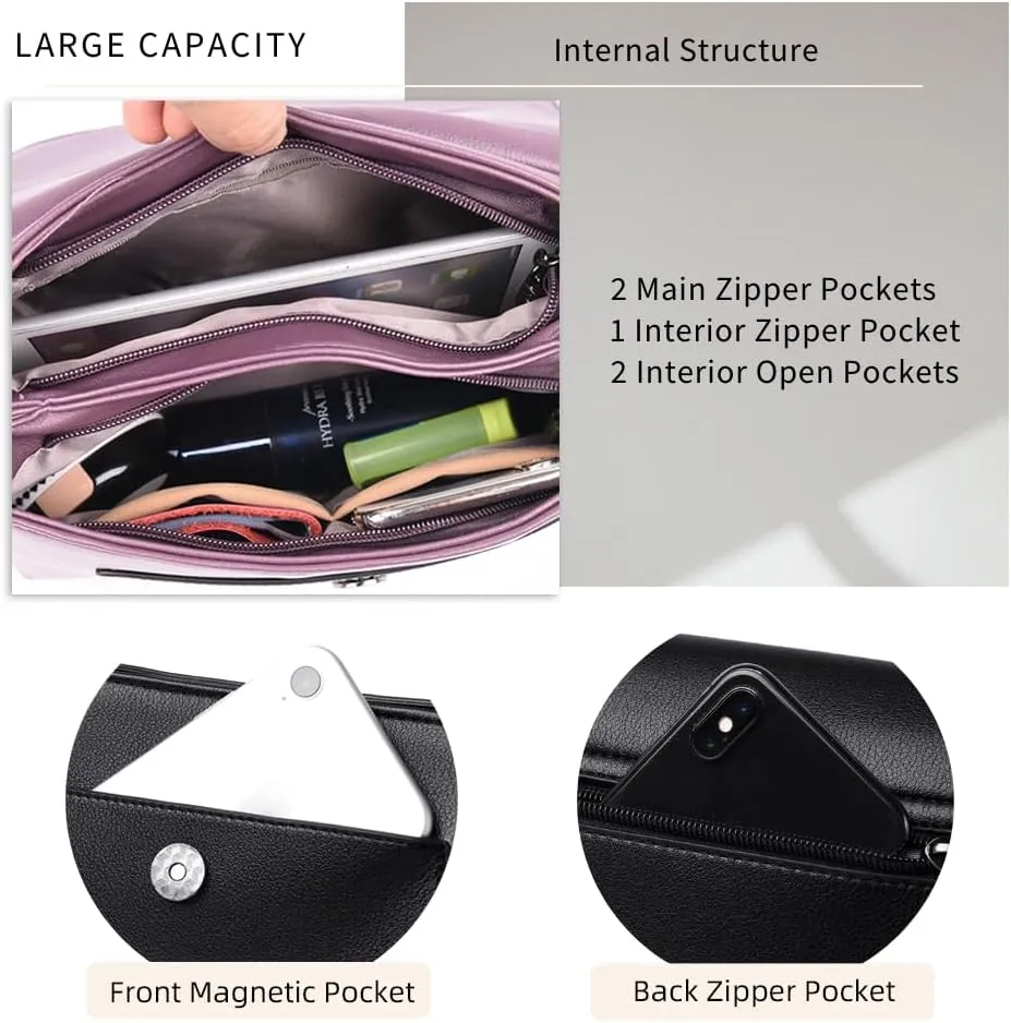 Women’s Leather Crossbody Handbag Multi-pockets Shoulder Bag Tote Purses and Handbags Hobo Tote Bag Top Handle Satchel