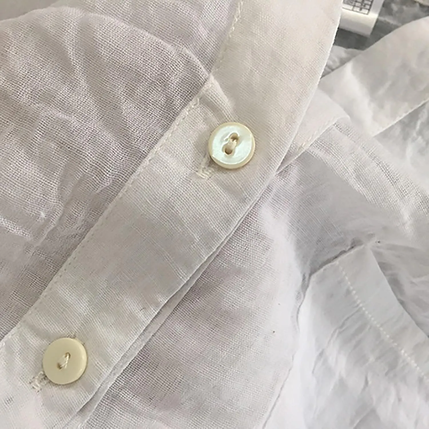 Women's Linen Shirts Thin Three Quarter Sleeve Cotton and Linen Top with Stand Collar White Tops for Women Bathing