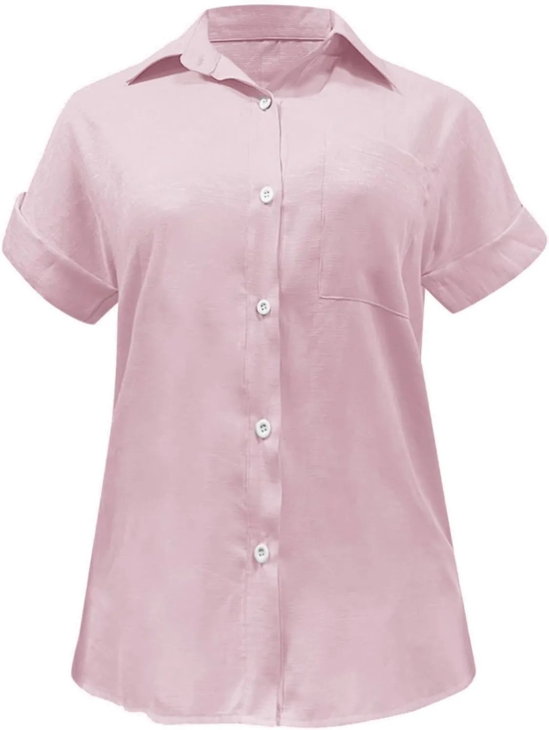 Women's Linen Shirts Thin Three Quarter Sleeve Cotton and Linen Top with Stand Collar White Tops for Women Bathing