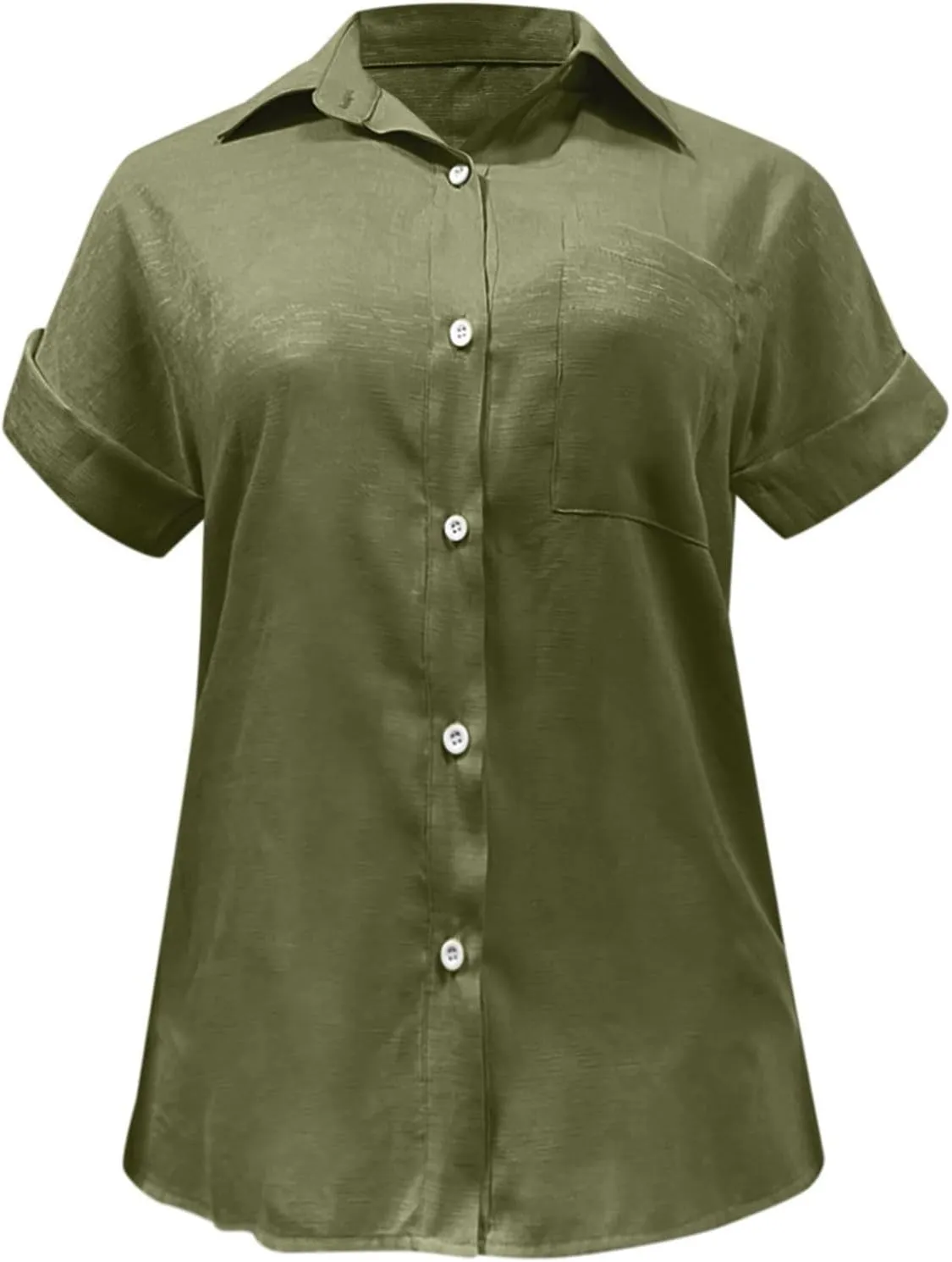 Women's Linen Shirts Thin Three Quarter Sleeve Cotton and Linen Top with Stand Collar White Tops for Women Bathing