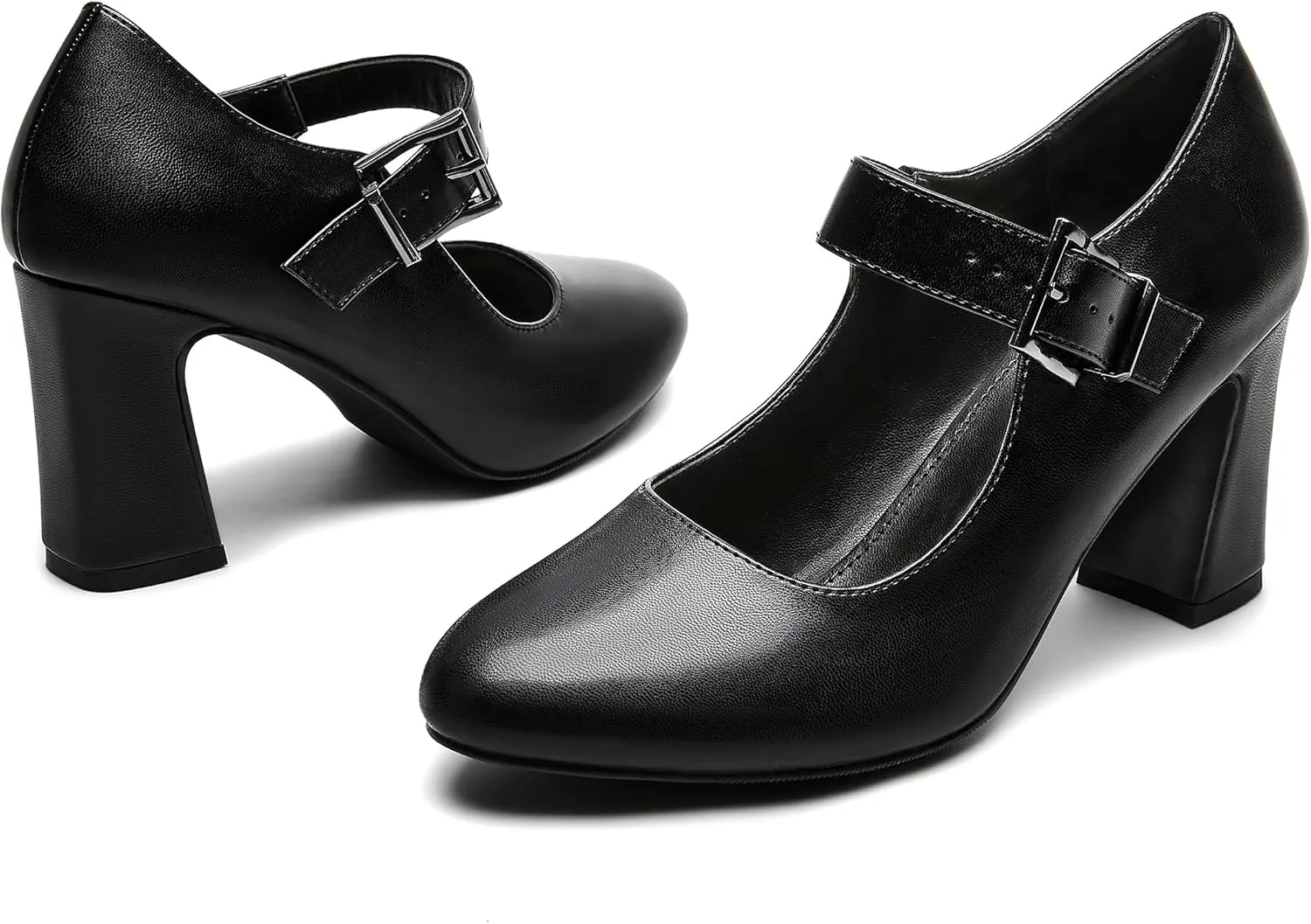 Women's Mary Jane Heels Closed Toe Block Heel Round Toe Chunky High Heel Pumps Ankle Strap Dress Shoes Patent Leather Comfortable Wedding Party Pumps Shoes