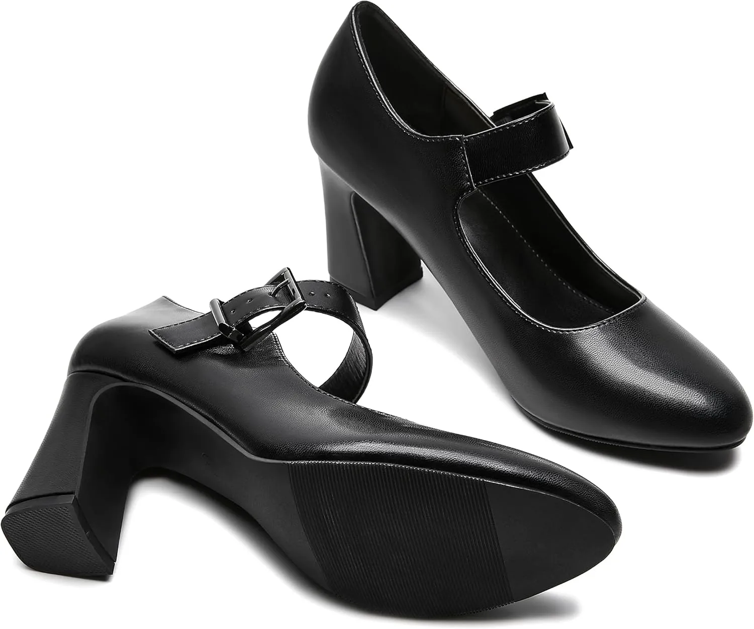 Women's Mary Jane Heels Closed Toe Block Heel Round Toe Chunky High Heel Pumps Ankle Strap Dress Shoes Patent Leather Comfortable Wedding Party Pumps Shoes