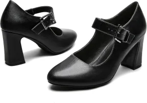 Women's Mary Jane Heels Closed Toe Block Heel Round Toe Chunky High Heel Pumps Ankle Strap Dress Shoes Patent Leather Comfortable Wedding Party Pumps Shoes