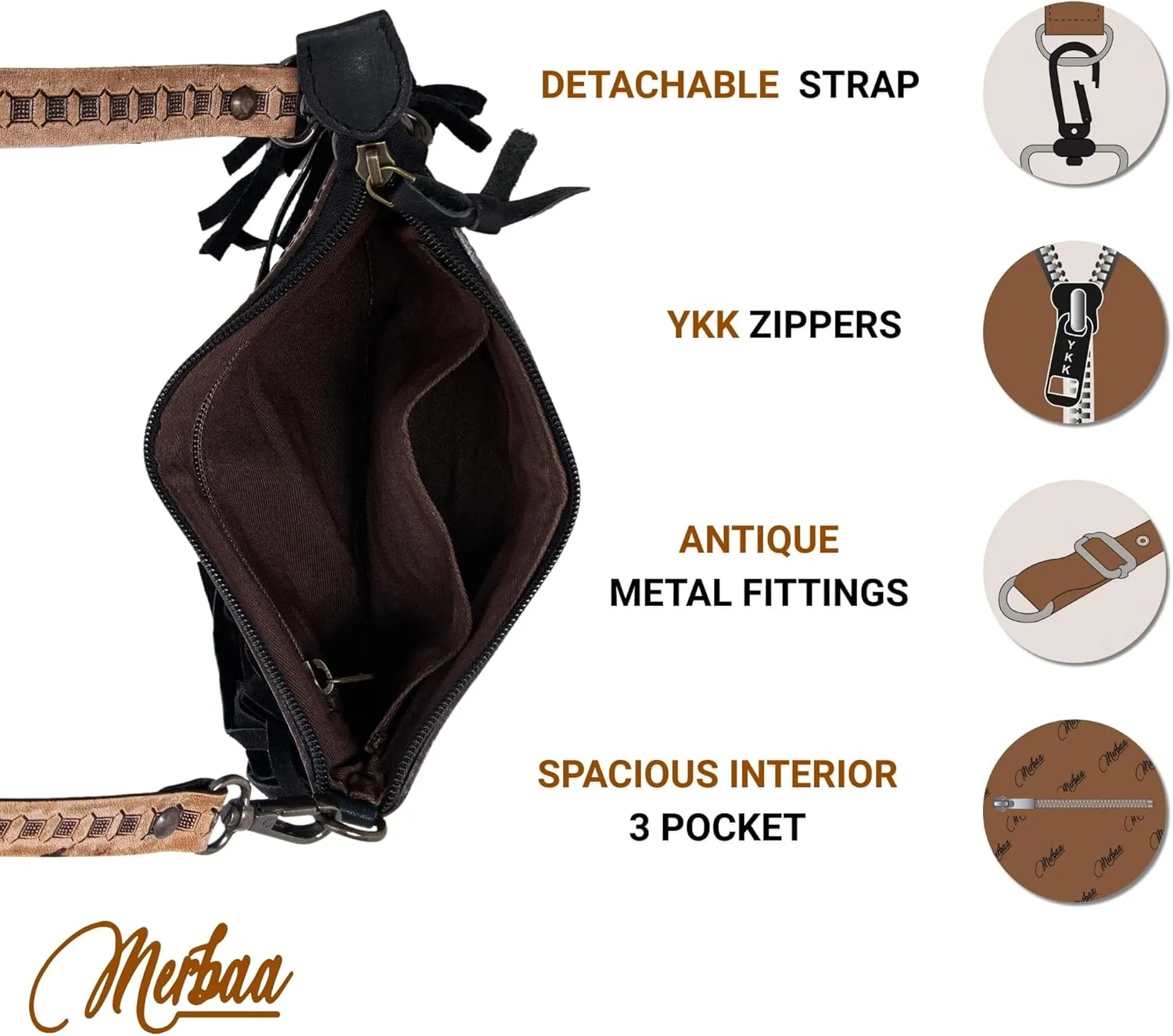 Women's Natural Cowhide Leather Jaguar Printed Small Crossbody Bag Handtooled Leather Strap with Multipocket