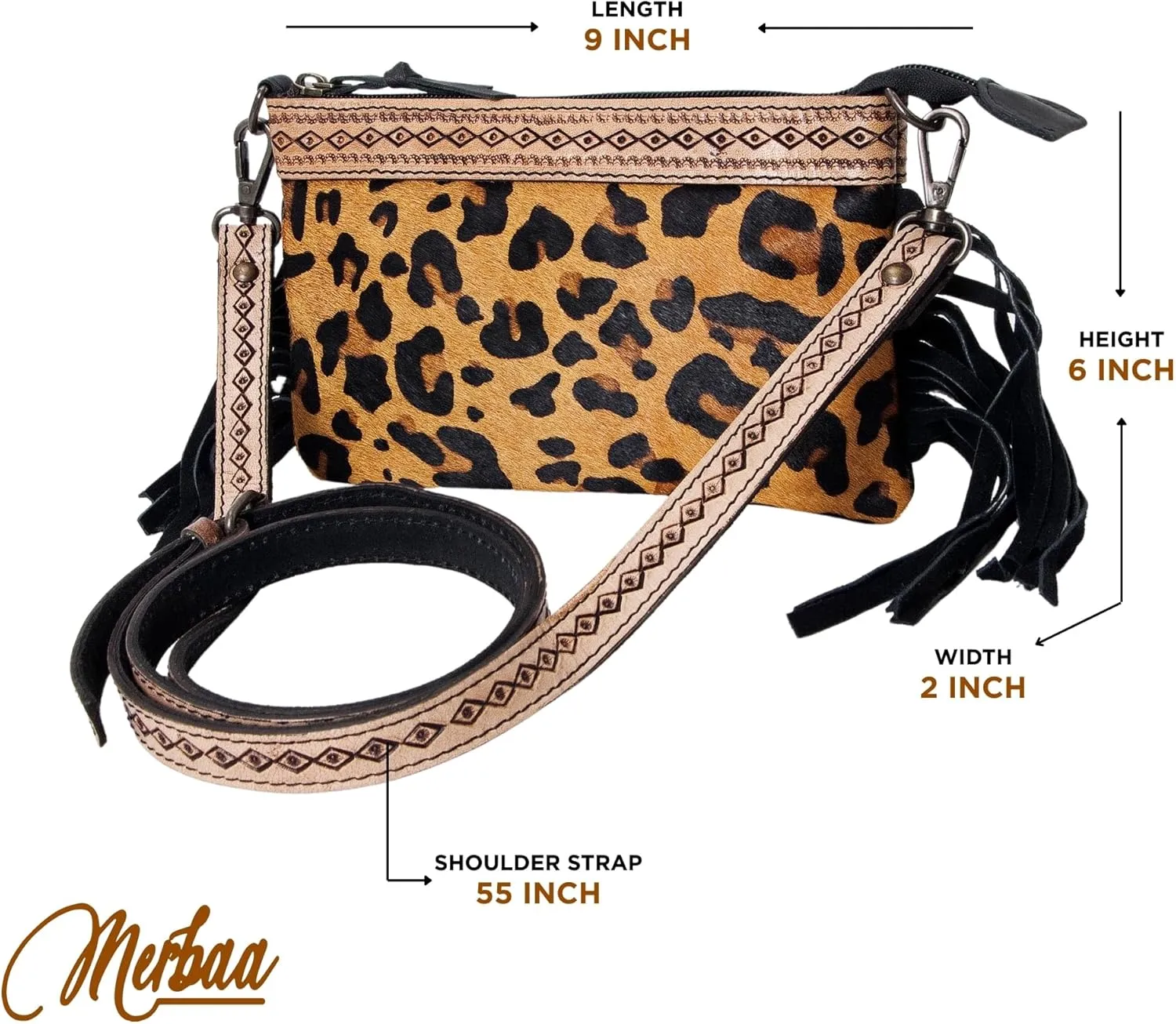 Women's Natural Cowhide Leather Jaguar Printed Small Crossbody Bag Handtooled Leather Strap with Multipocket