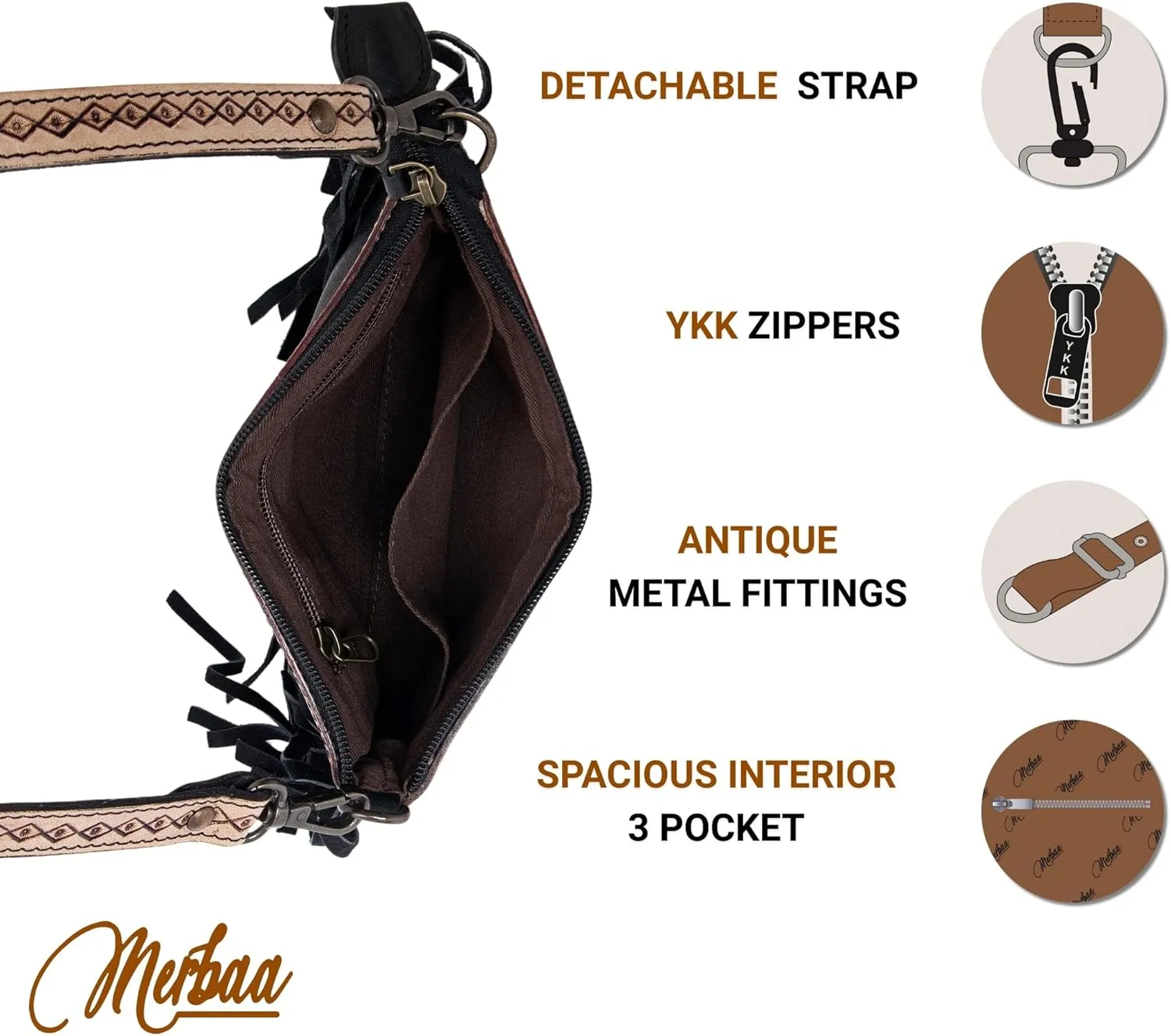 Women's Natural Cowhide Leather Jaguar Printed Small Crossbody Bag Handtooled Leather Strap with Multipocket