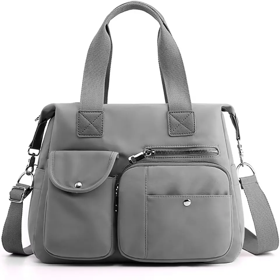 Women’s Nylon Crossbody Bag Multi Pocket Satchel Lightweight Shoulder Bag Large Capacity Tote Handbag for Travel Work