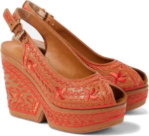 Women's Platform Leather/Rhinestone/Embroidered Slingback Heels Peep Round Toe Wedge Heel Pumps Backstrap Buckle High Heel Dress Shoes Sandals Ladies