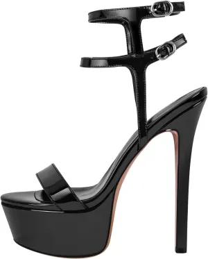 Women's Platform Stilettos Ankle Straps Buckles Round Toe Heels Sandals
