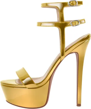 Women's Platform Stilettos Ankle Straps Buckles Round Toe Heels Sandals