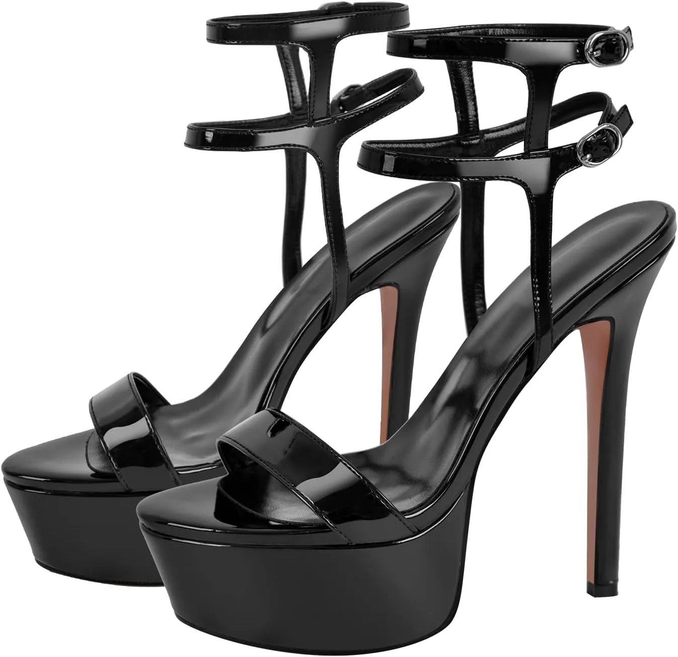 Women's Platform Stilettos Ankle Straps Buckles Round Toe Heels Sandals