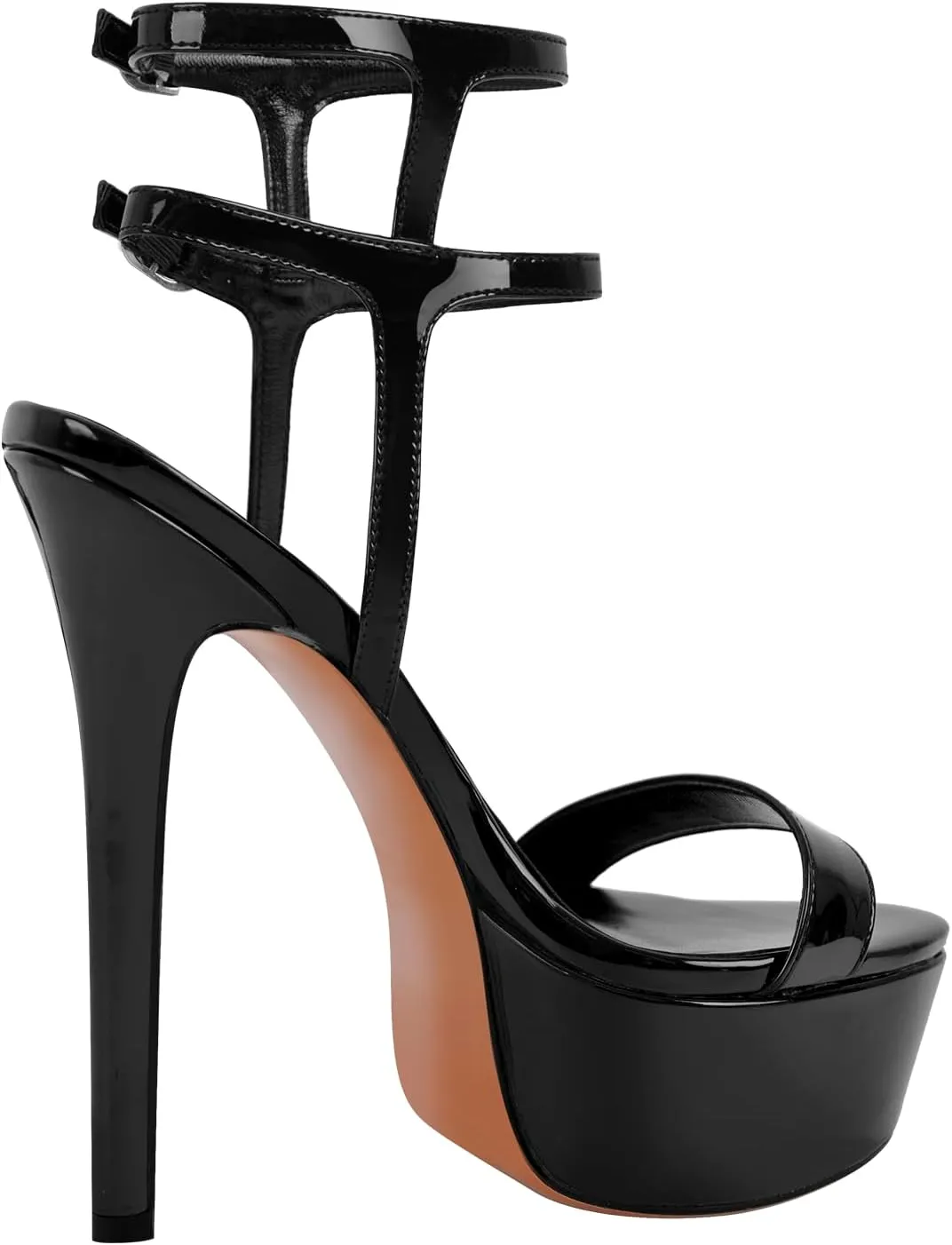 Women's Platform Stilettos Ankle Straps Buckles Round Toe Heels Sandals