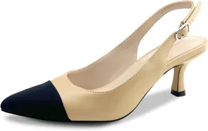 Women's Pointed Toe Heel Shoes,Slingback Heels with Adjustable Buckle,2.7IN Kitten Heels for Women,Ladies Dress Shoes for Wedding,Party