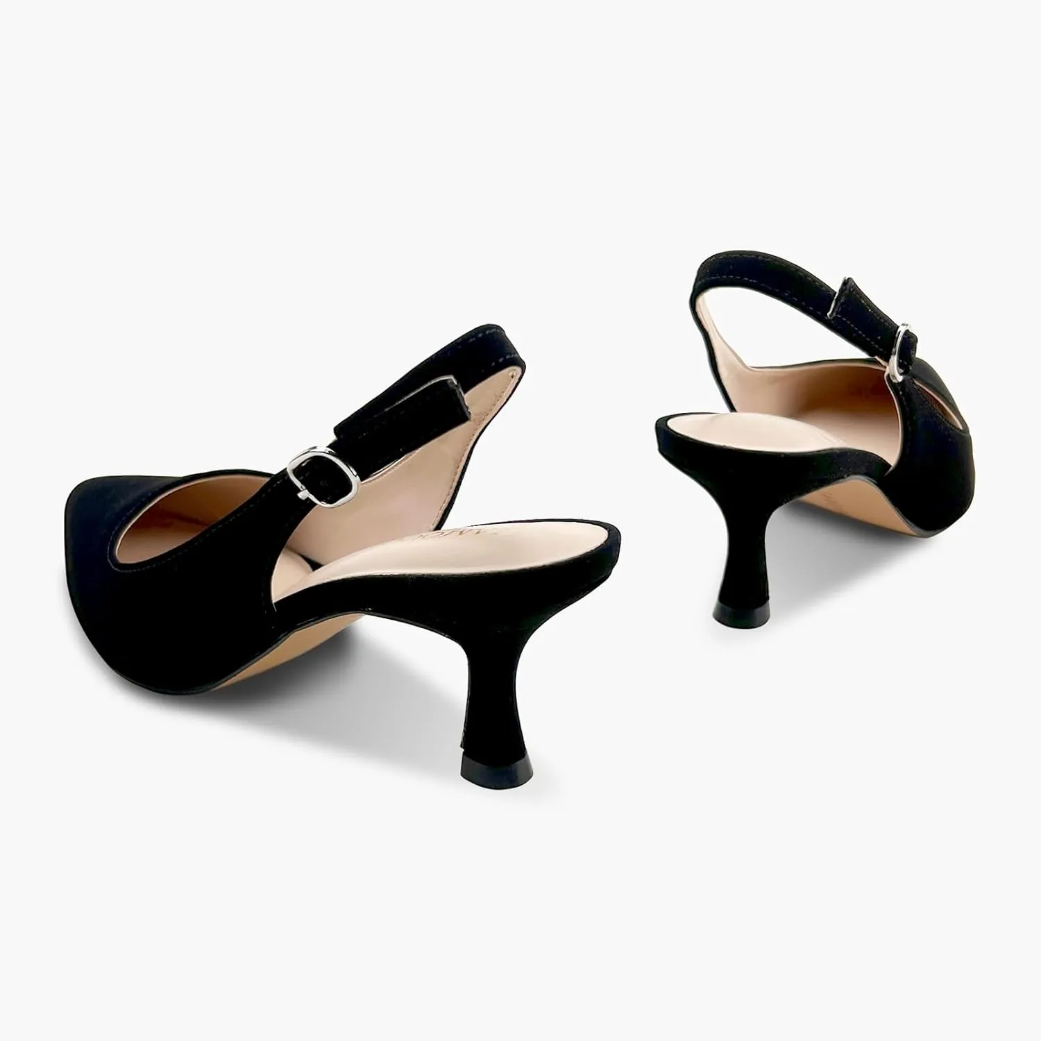 Women's Pointed Toe Heel Shoes,Slingback Heels with Adjustable Buckle,2.7IN Kitten Heels for Women,Ladies Dress Shoes for Wedding,Party