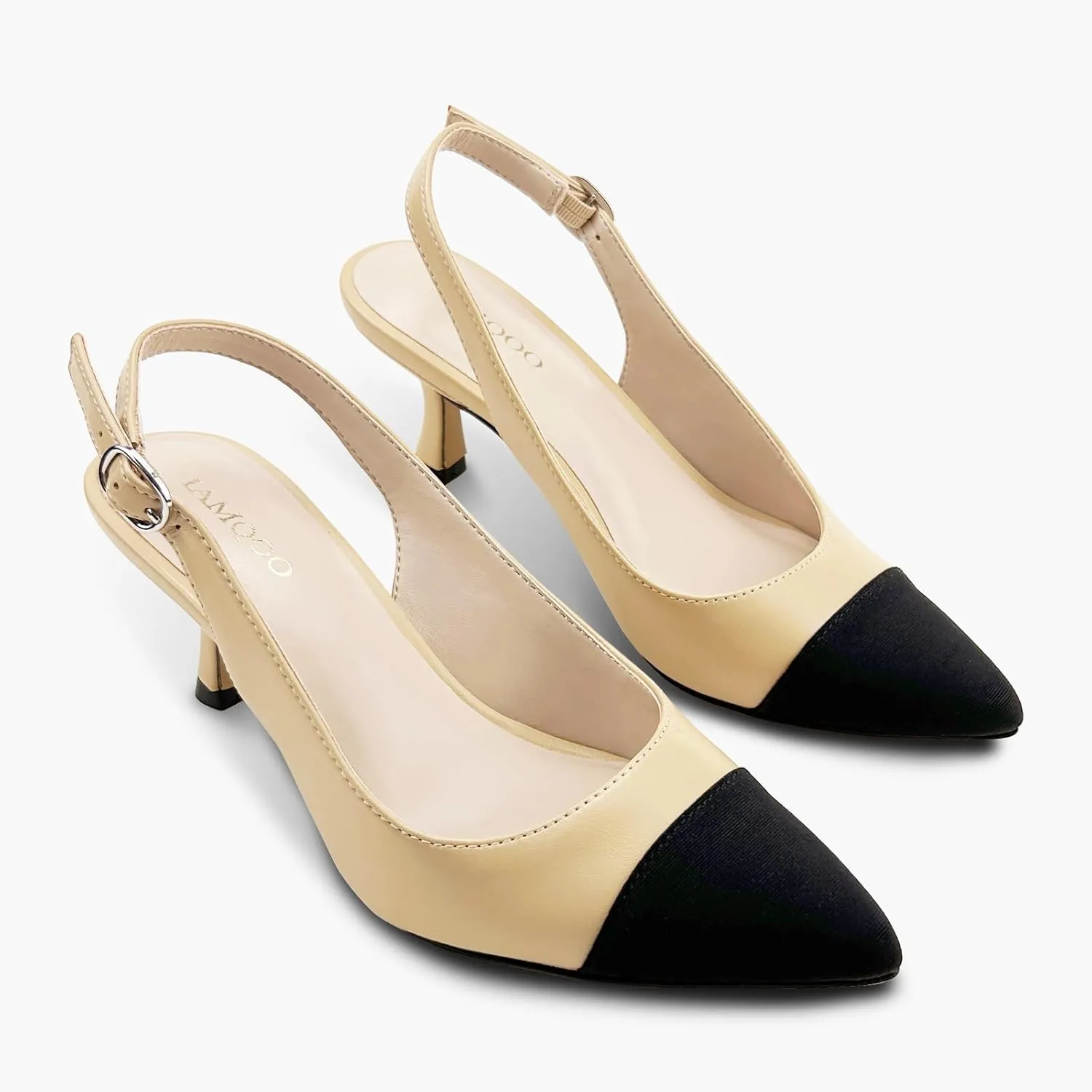 Women's Pointed Toe Heel Shoes,Slingback Heels with Adjustable Buckle,2.7IN Kitten Heels for Women,Ladies Dress Shoes for Wedding,Party