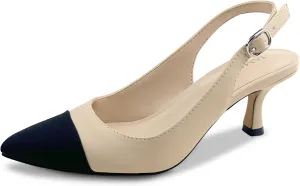 Women's Pointed Toe Heel Shoes,Slingback Heels with Adjustable Buckle,2.7IN Kitten Heels for Women,Ladies Dress Shoes for Wedding,Party