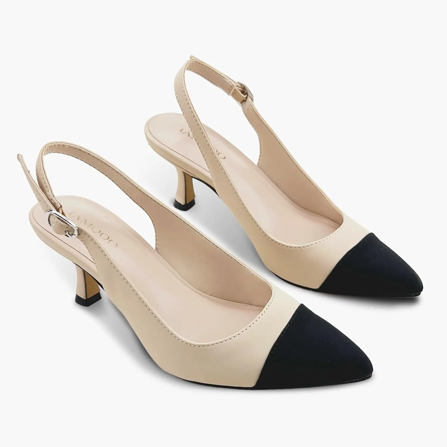 Women's Pointed Toe Heel Shoes,Slingback Heels with Adjustable Buckle,2.7IN Kitten Heels for Women,Ladies Dress Shoes for Wedding,Party