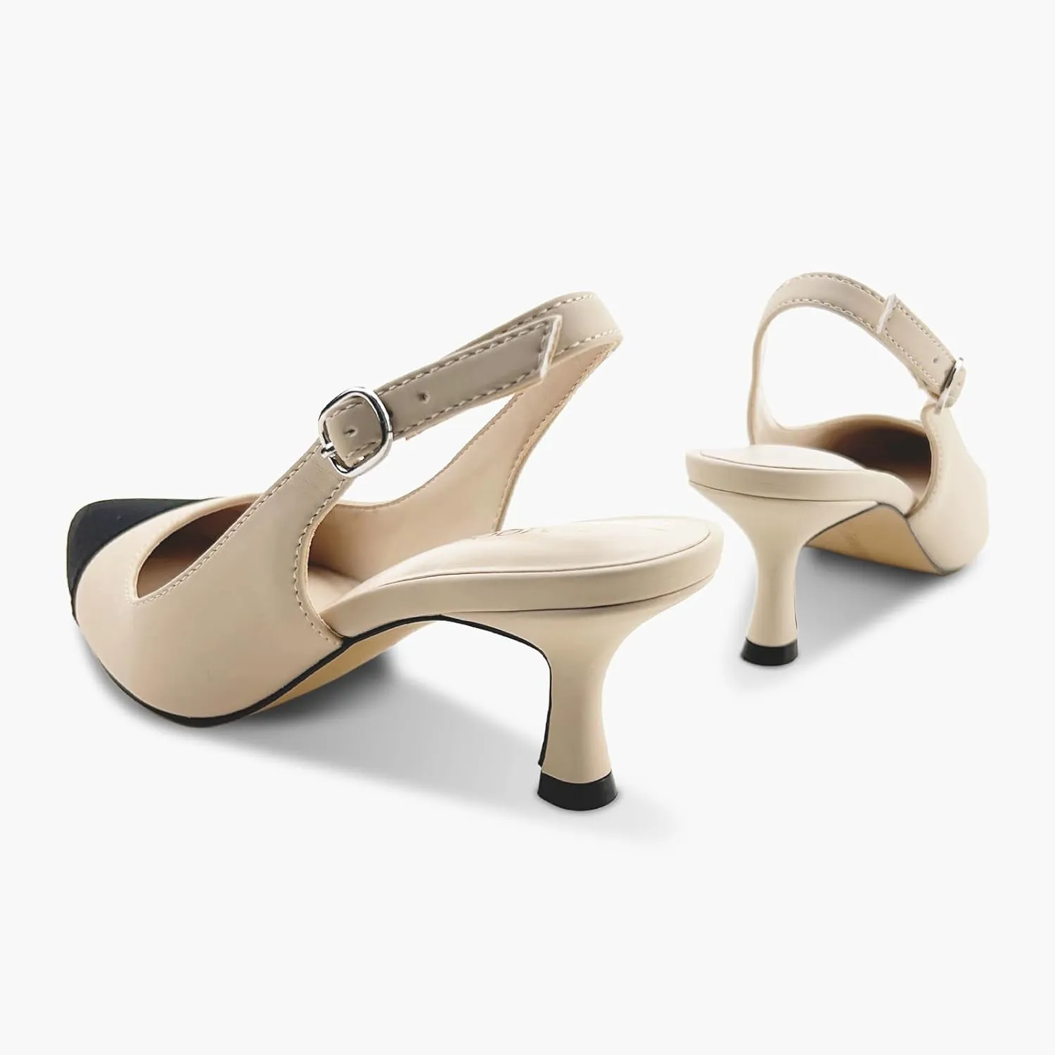 Women's Pointed Toe Heel Shoes,Slingback Heels with Adjustable Buckle,2.7IN Kitten Heels for Women,Ladies Dress Shoes for Wedding,Party