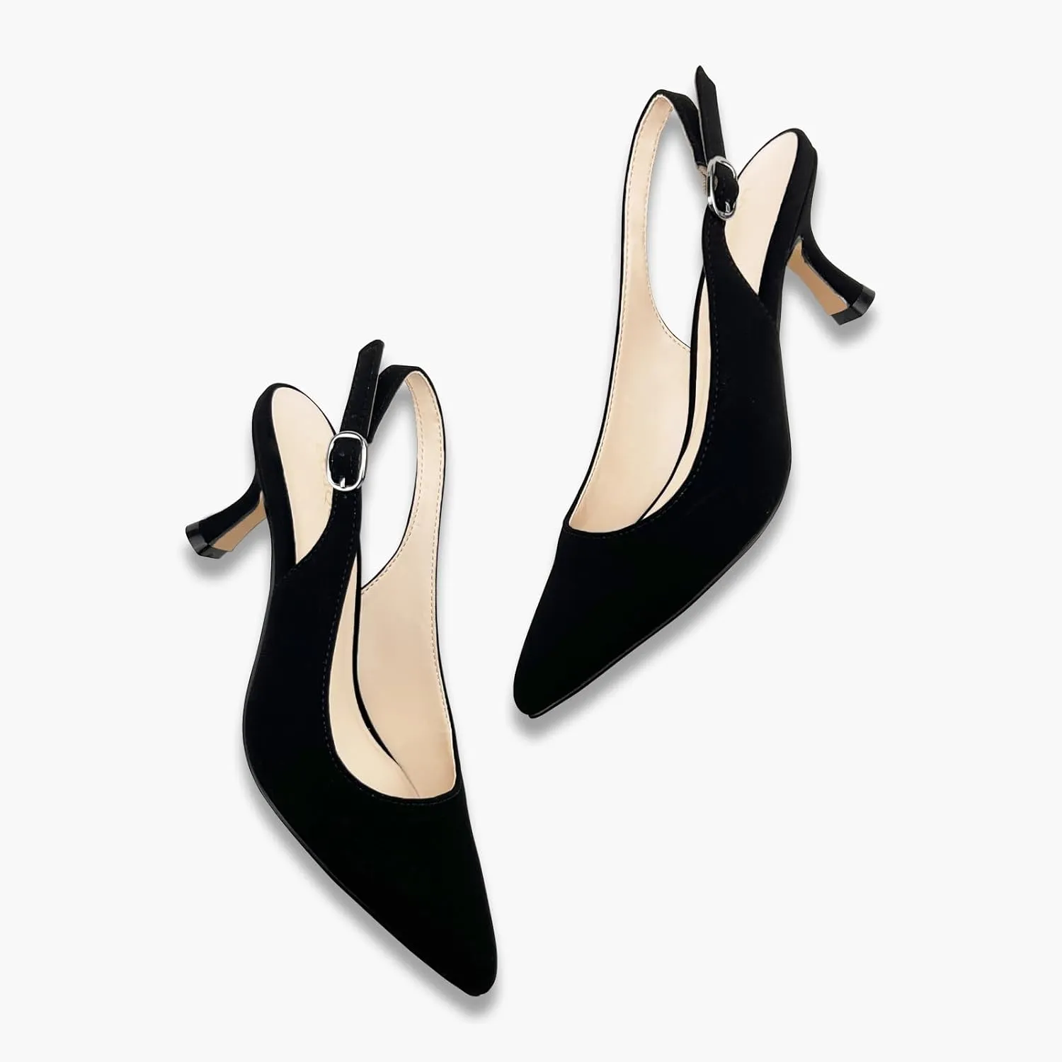 Women's Pointed Toe Heel Shoes,Slingback Heels with Adjustable Buckle,2.7IN Kitten Heels for Women,Ladies Dress Shoes for Wedding,Party