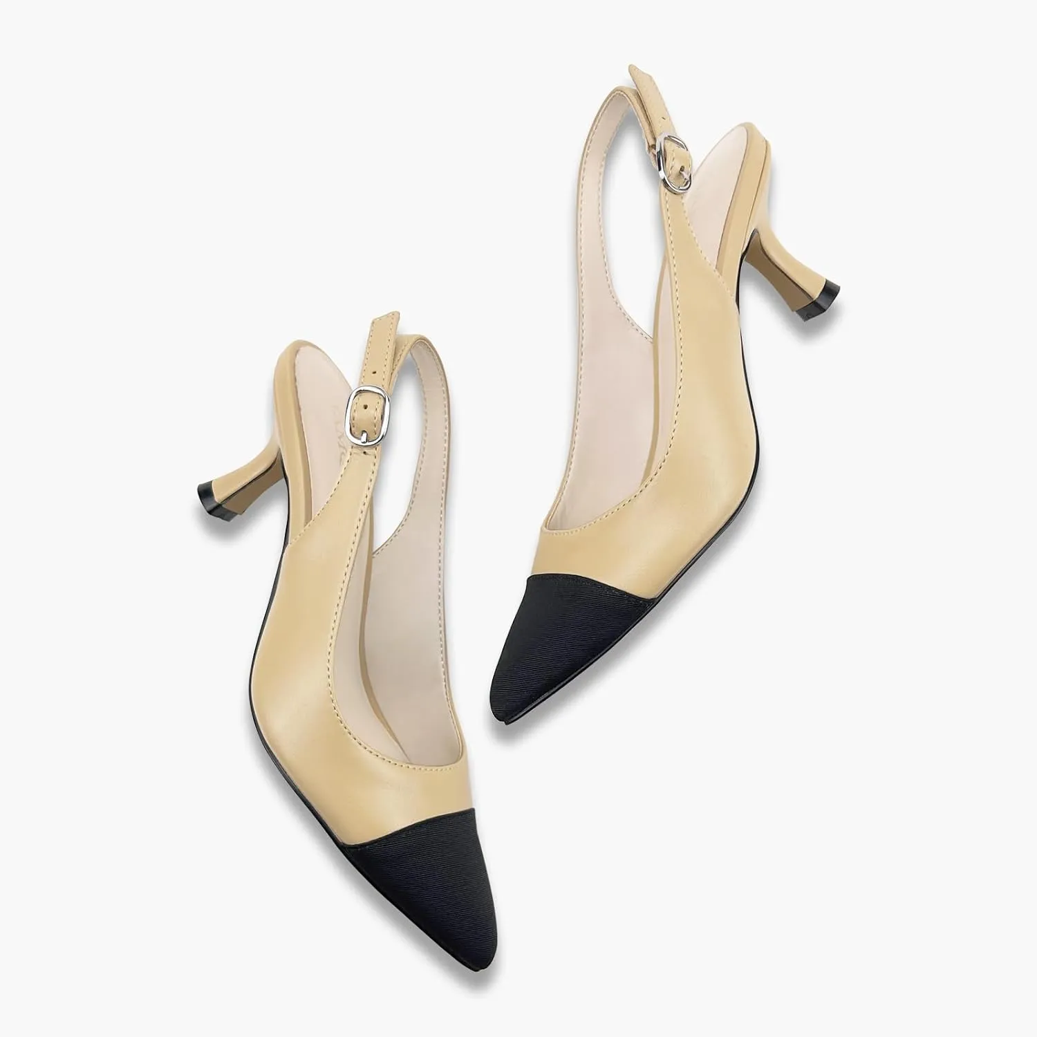 Women's Pointed Toe Heel Shoes,Slingback Heels with Adjustable Buckle,2.7IN Kitten Heels for Women,Ladies Dress Shoes for Wedding,Party