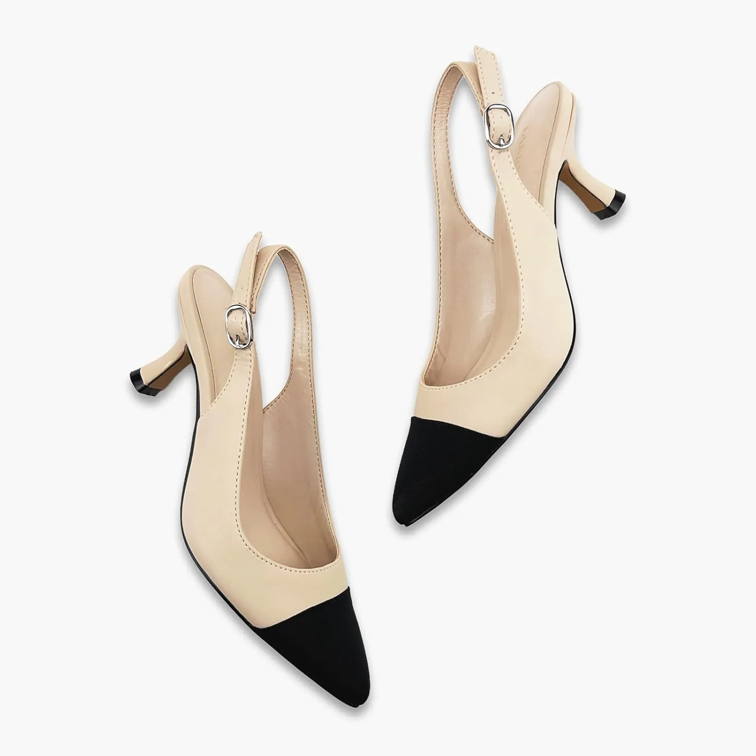 Women's Pointed Toe Heel Shoes,Slingback Heels with Adjustable Buckle,2.7IN Kitten Heels for Women,Ladies Dress Shoes for Wedding,Party