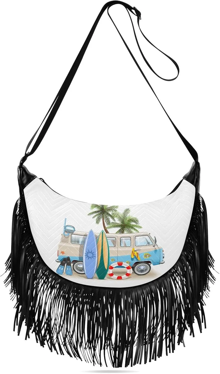 Women's PU Leather Chain Cross Body Bag, Shoulder Handbag Purse with Tassel for Ladies
