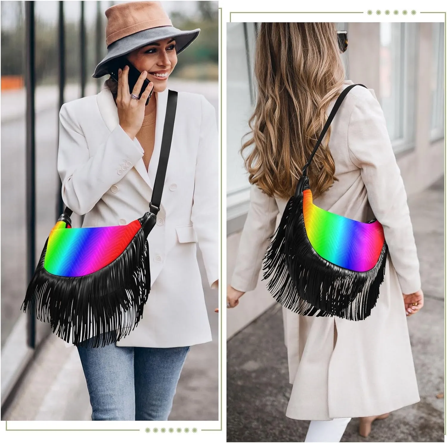 Women's PU Leather Chain Cross Body Bag, Shoulder Handbag Purse with Tassel for Ladies