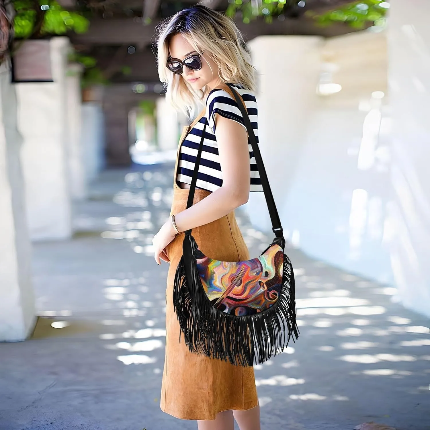 Women's PU Leather Chain Cross Body Bag, Shoulder Handbag Purse with Tassel for Ladies