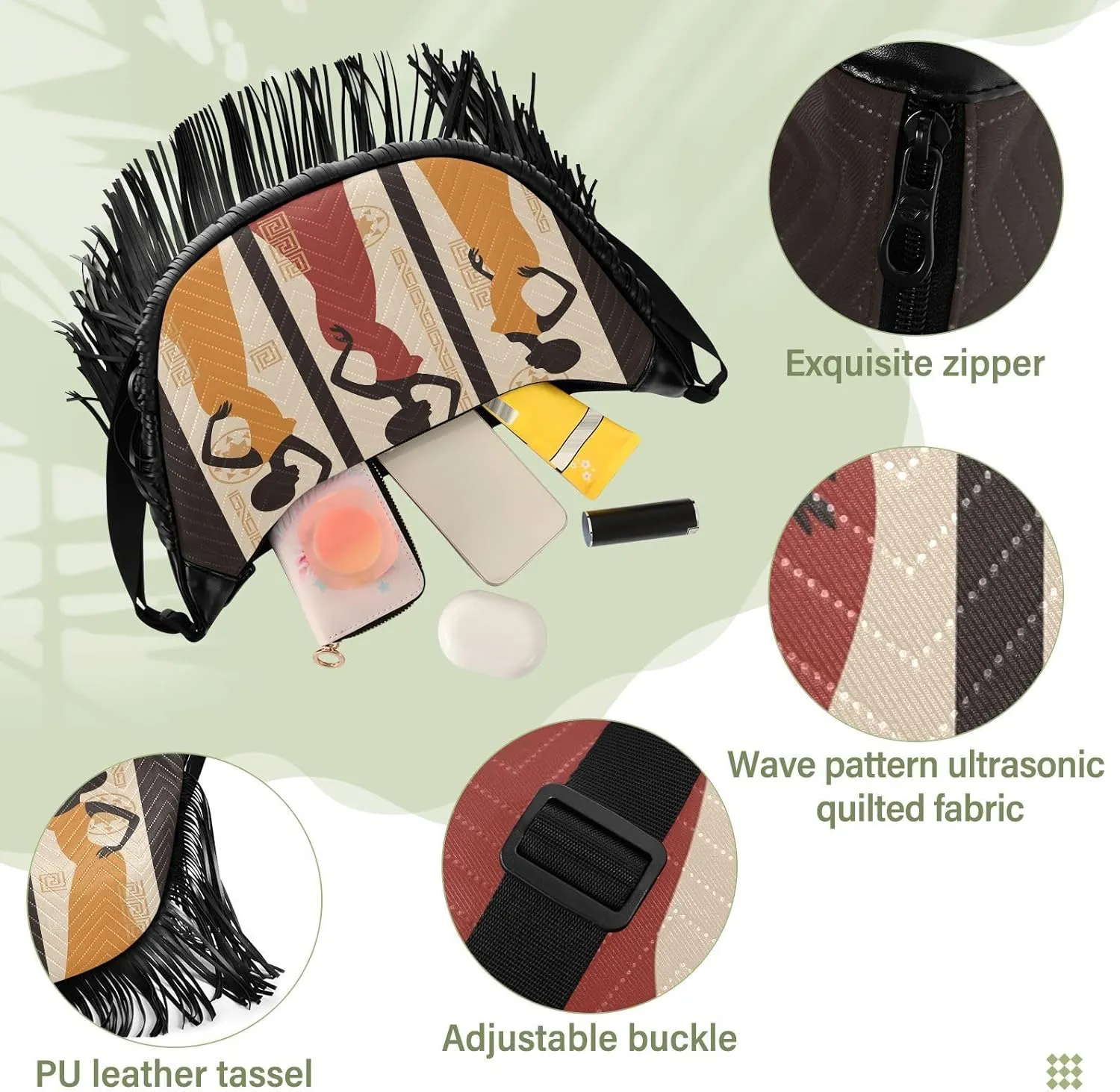 Women's PU Leather Chain Cross Body Bag, Shoulder Handbag Purse with Tassel for Ladies