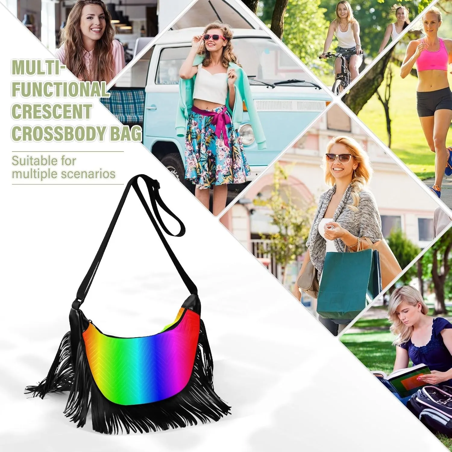 Women's PU Leather Chain Cross Body Bag, Shoulder Handbag Purse with Tassel for Ladies