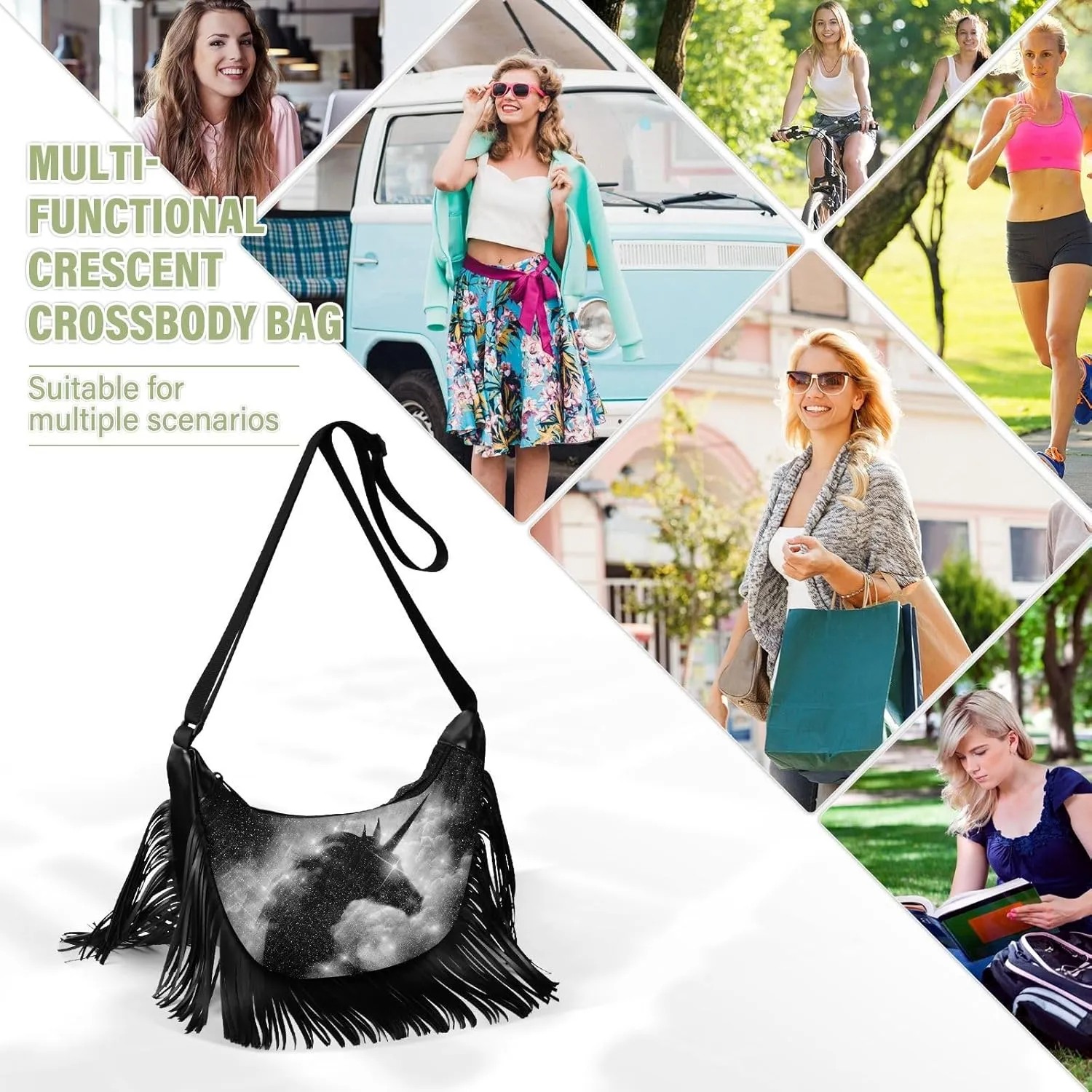 Women's PU Leather Chain Cross Body Bag, Shoulder Handbag Purse with Tassel for Ladies