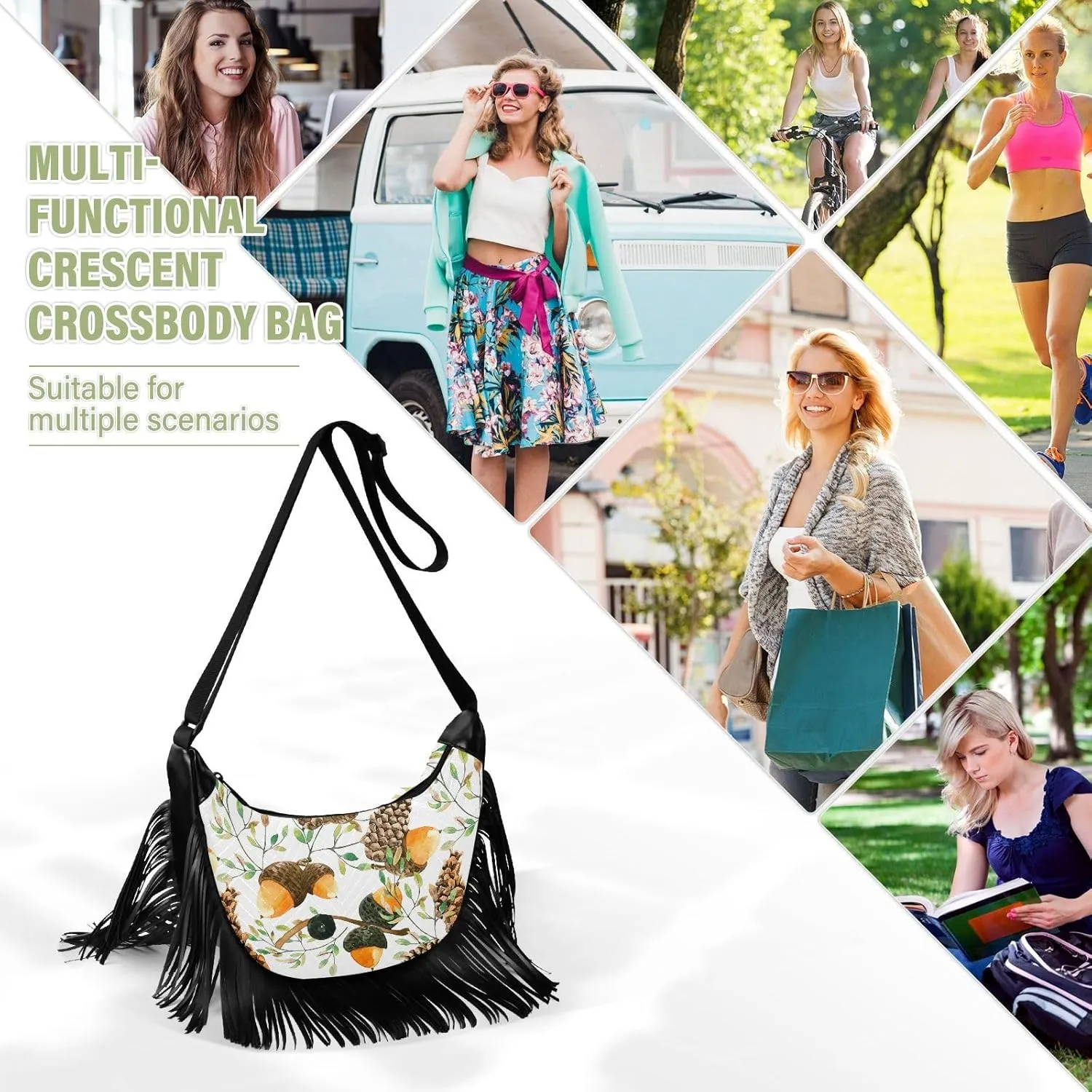 Women's PU Leather Chain Cross Body Bag, Shoulder Handbag Purse with Tassel for Ladies