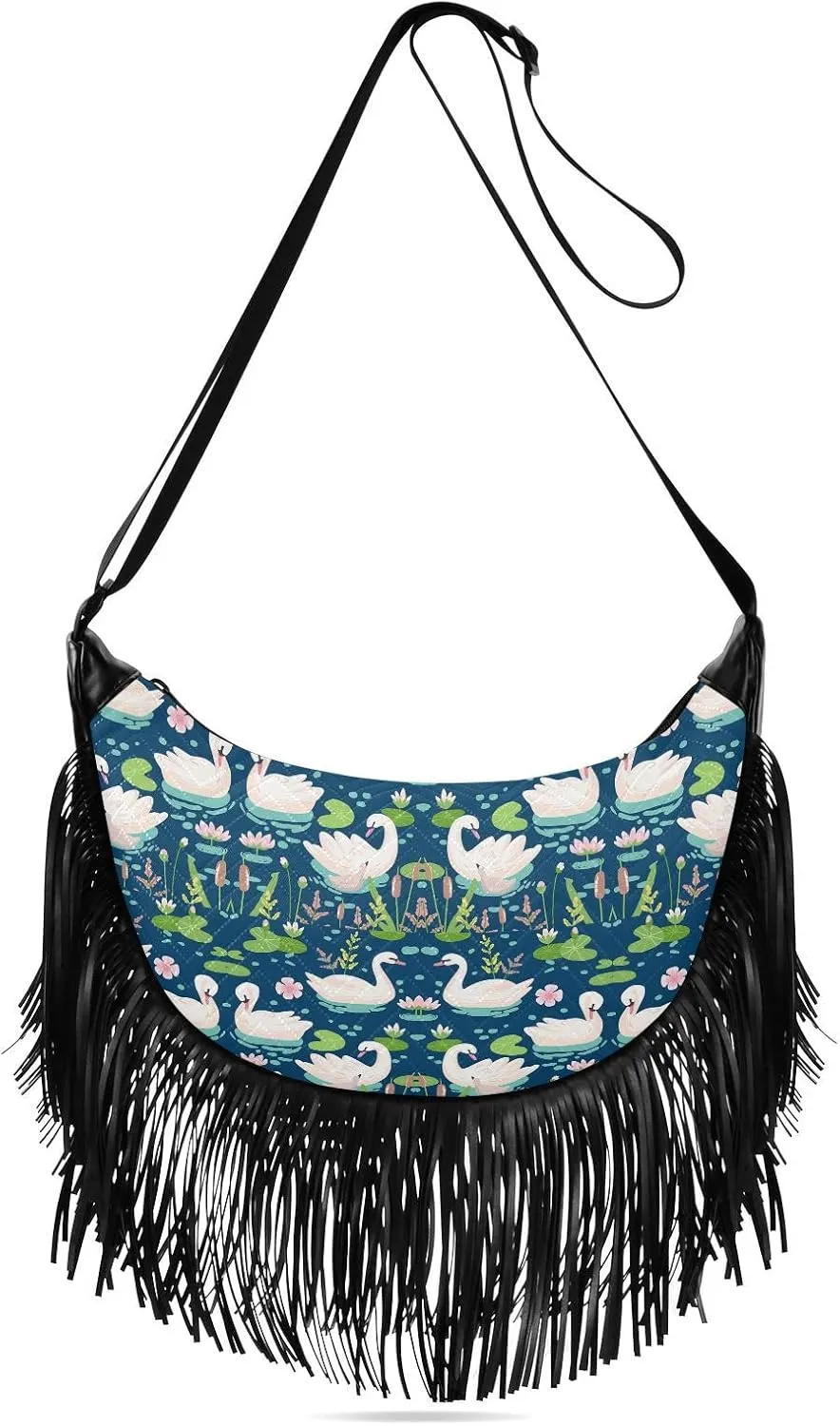Women's PU Leather Chain Cross Body Bag, Shoulder Handbag Purse with Tassel for Ladies