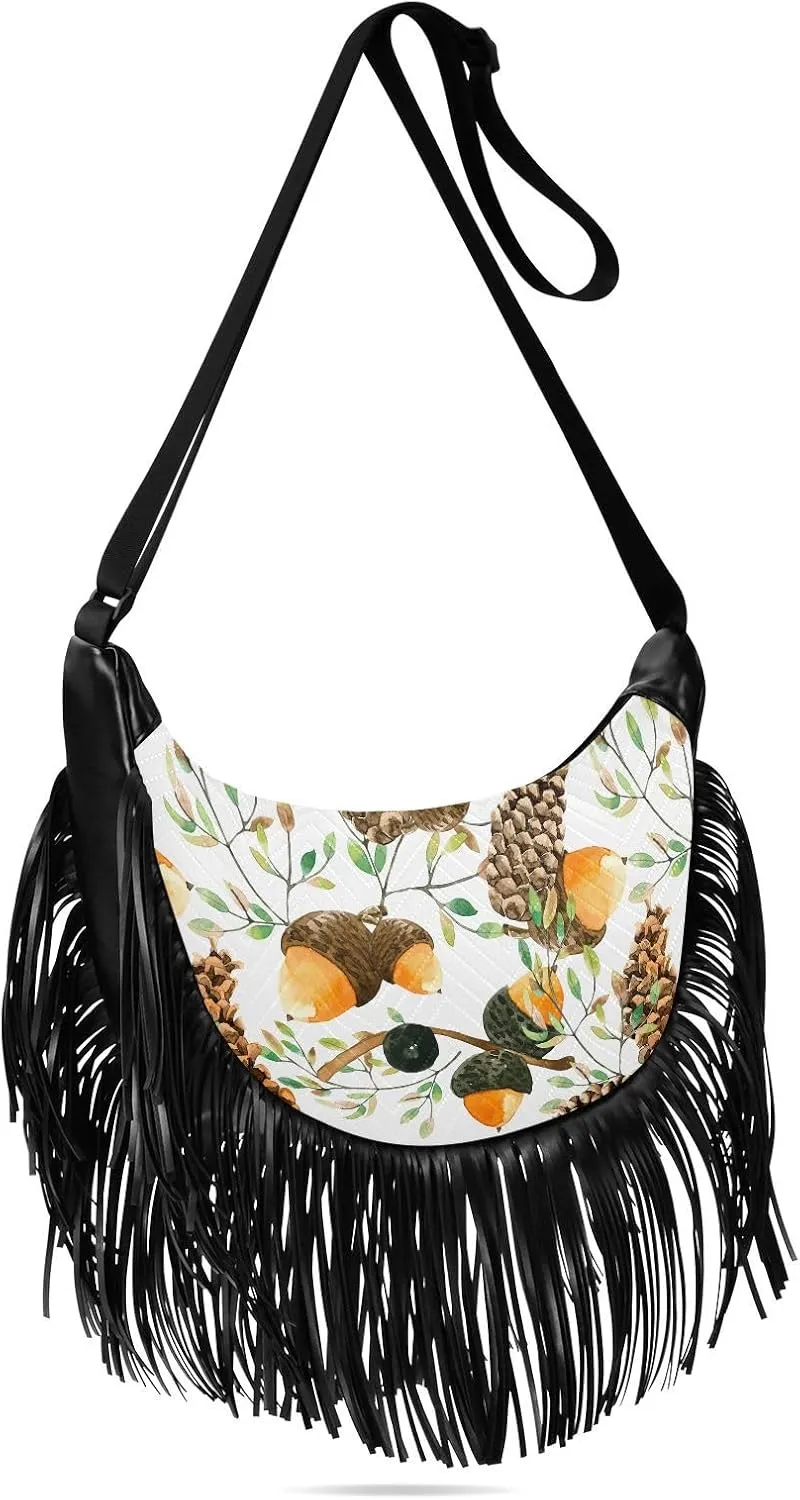 Women's PU Leather Chain Cross Body Bag, Shoulder Handbag Purse with Tassel for Ladies