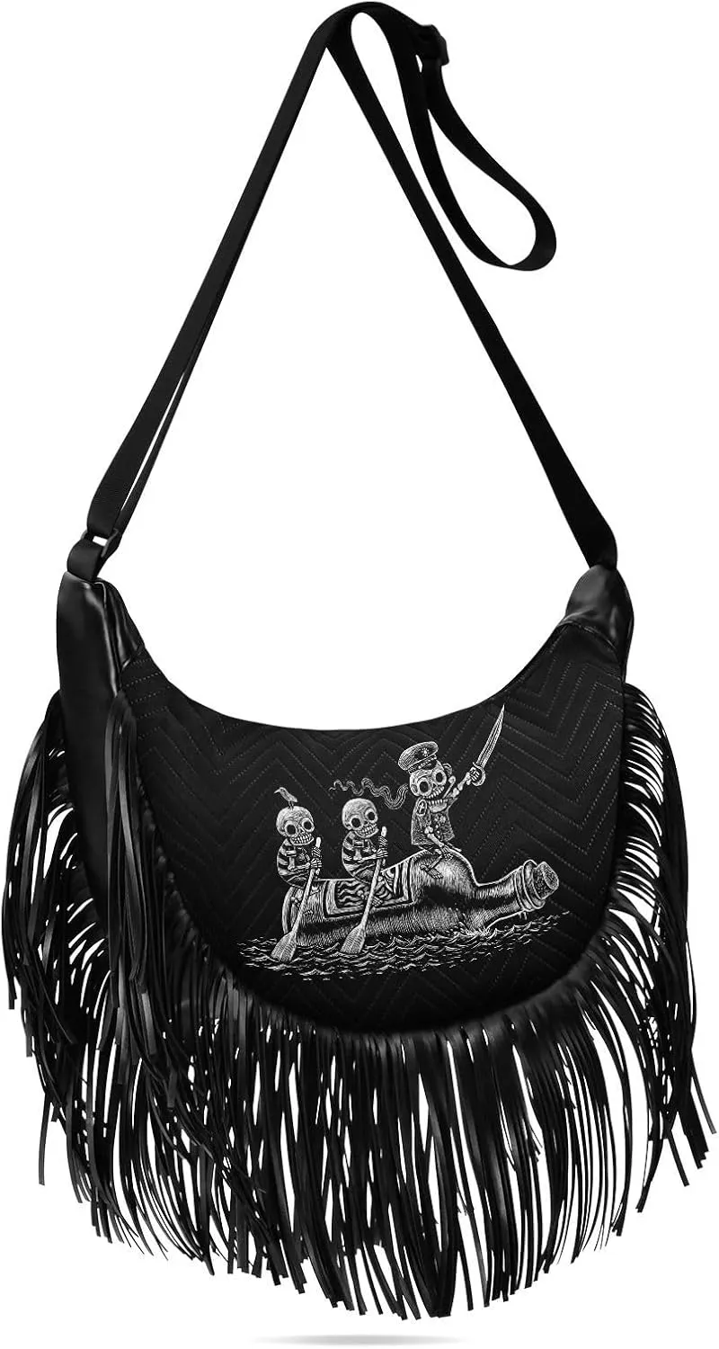 Women's PU Leather Chain Cross Body Bag, Shoulder Handbag Purse with Tassel for Ladies