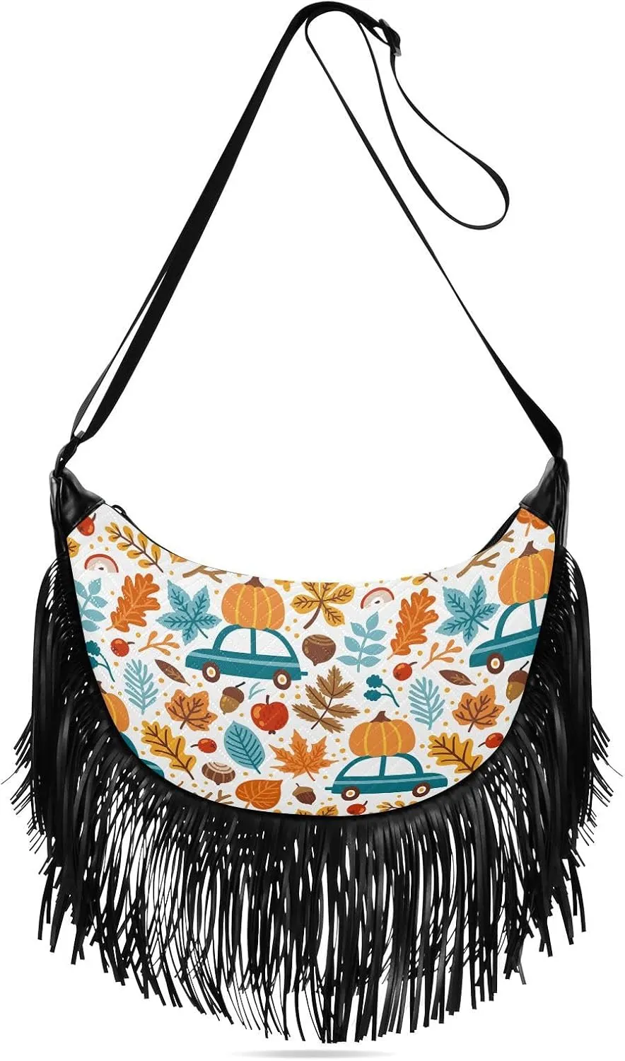 Women's PU Leather Chain Cross Body Bag, Shoulder Handbag Purse with Tassel for Ladies