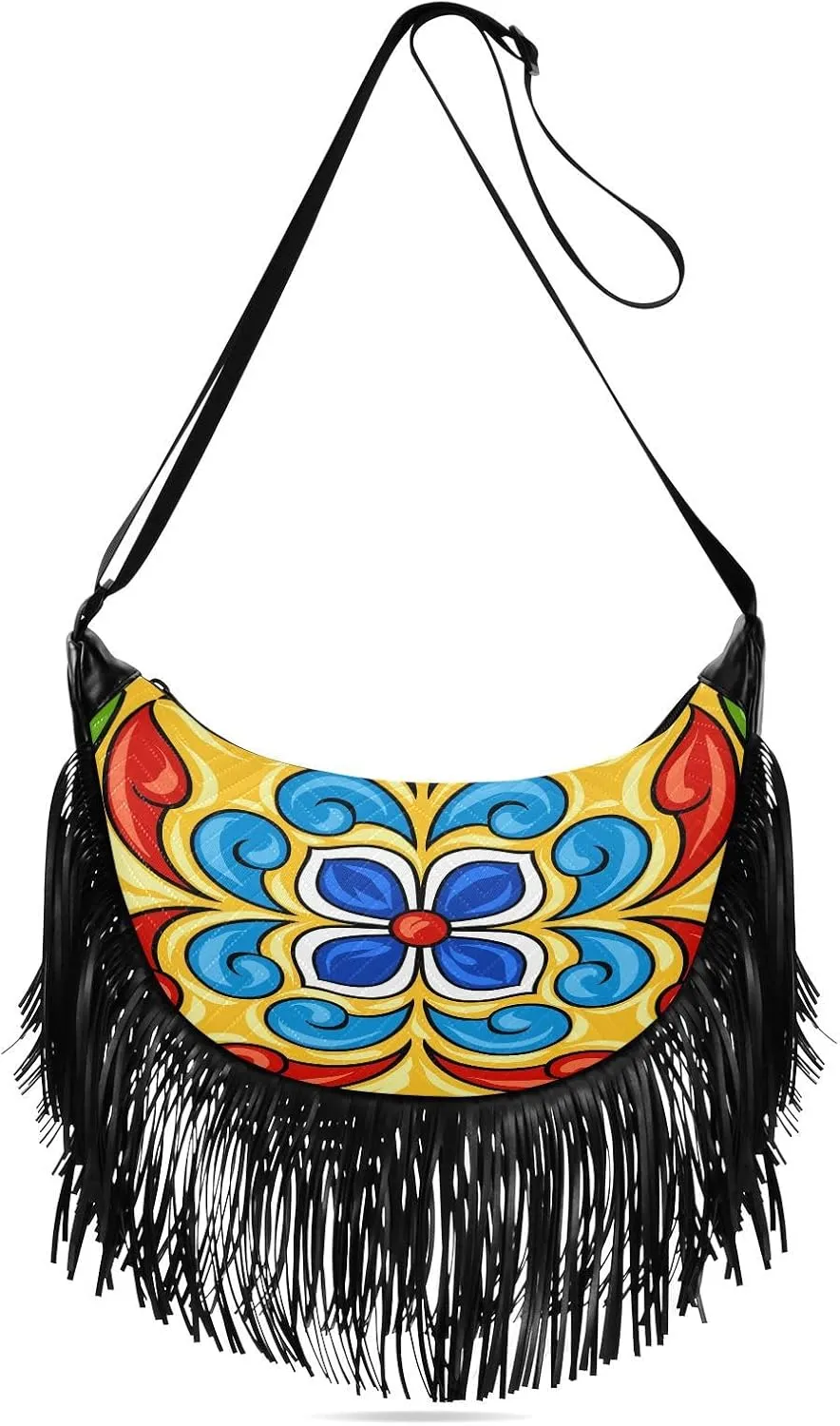 Women's PU Leather Chain Cross Body Bag, Shoulder Handbag Purse with Tassel for Ladies